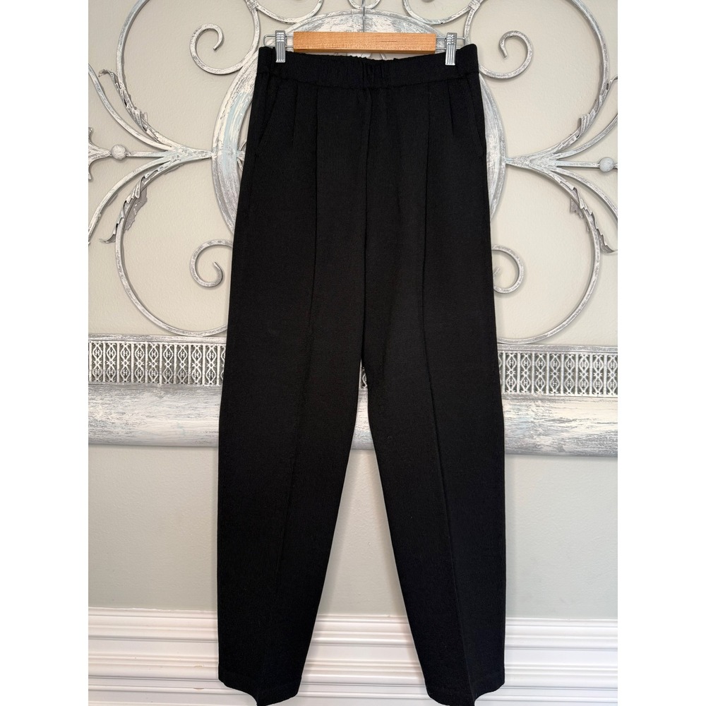 Toula Black Wool Rayon Knit Pleated Tapered Leg Trousers Pants Size 10 EUC